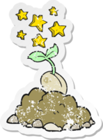 retro distressed sticker of a cartoon sprouting seed png