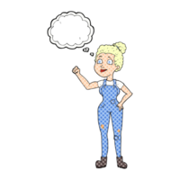 thought bubble cartoon woman in dungarees png