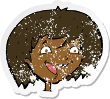 retro distressed sticker of a cartoon happy girl png