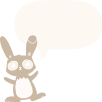 lapin de dessin animé mignon et bulle de dialogue dans un style rétro png