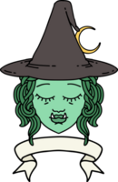 half orc witch character face with banner illustration png