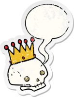 cartoon skull and crown and speech bubble distressed sticker png