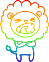 rainbow gradient line drawing cartoon angry lion png