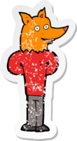 retro distressed sticker of a cartoon fox man png