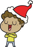 laughing line drawing of a man wearing santa hat png