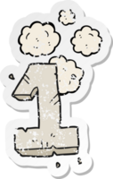 retro distressed sticker of a cartoon stone number one png