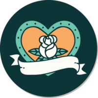 tattoo style sticker of a heart rose and banner png