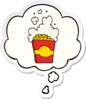 cartoon popcorn and thought bubble as a printed sticker png