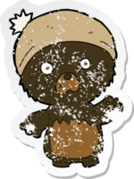 autocollant rétro en détresse d'un ours en peluche mignon dessin animé au chapeau png