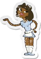 retro distressed sticker of a cartoon waitress serving png