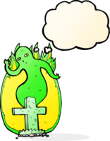 cartoon ghost rising from grave with thought bubble png