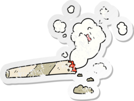 distressed sticker of a cartoon smoking cigarette png