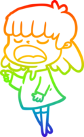 rainbow gradient line drawing cartoon woman talking loudly png