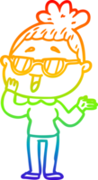 rainbow gradient line drawing cartoon happy woman wearing spectacles png