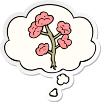 cartoon flowers and thought bubble as a printed sticker png