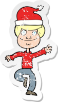 retro distressed sticker of a cartoon man ready for christmas png