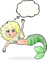 cartoon pretty mermaid with thought bubble png