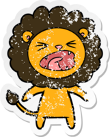 distressed sticker of a cartoon angry lion png