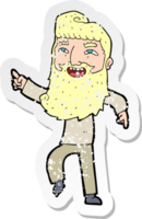 retro distressed sticker of a cartoon man with beard laughing and pointing png