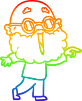 rainbow gradient line drawing cartoon joyful man with beard pointing finger png
