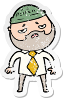distressed sticker of a cartoon worried man with beard png