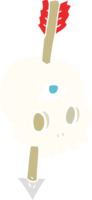 flat color illustration of a cartoon magic skull with arrow through brain png