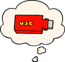 cartoon flash drive and thought bubble in comic book style png