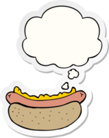 dessin animé hot-dog et bulle de pensée sous forme d'autocollant imprimé png