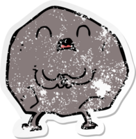 distressed sticker of a cartoon rock png