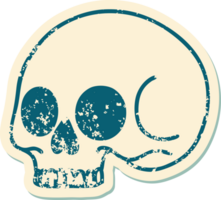 icono de estilo de tatuaje de pegatina angustiado de un cráneo png