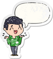 cartoon laughing confused man and speech bubble distressed sticker png