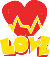 flat color illustration of a cartoon heart rate pulse love symbol png