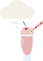 dessin animé milkshake et bulle de pensée dans un style rétro png