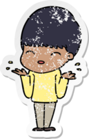 distressed sticker of a happy cartoon boy png