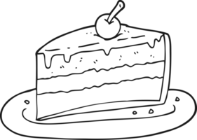 tranche de gâteau dessin animé noir et blanc png