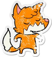 distressed sticker of a friendly cartoon fox png