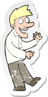 retro distressed sticker of a cartoon excited man png