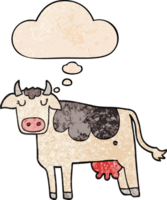 cartoon cow and thought bubble in grunge texture pattern style png