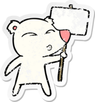 distressed sticker of a cartoon polar bear with placard png