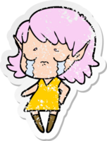 distressed sticker of a crying cartoon elf girl png