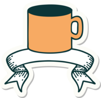 tattoo sticker with banner of cup of coffee png