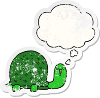 tartaruga de desenho animado bonito e balão de pensamento como um adesivo desgastado png