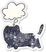 cartoon cat and thought bubble as a distressed worn sticker png