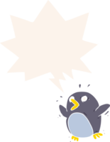 cartoon frightened penguin and speech bubble in retro style png