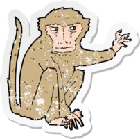 retro distressed sticker of a cartoon evil monkey png