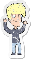 retro distressed sticker of a cartoon man waving arms png