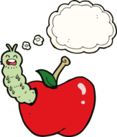 cartoon bug eating apple with thought bubble png