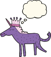 unicornio de dibujos animados con burbuja de pensamiento png