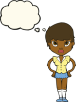 cartoon annoyed girl with thought bubble png