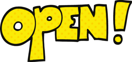 comic book style cartoon open sign png